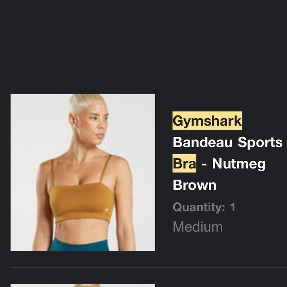 Gymshark Bandeau Sports Bra in Nutmeg Brown, size Medium - Picture 7 of 7